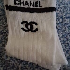 CHANEL Men's White and Black Casual Socks